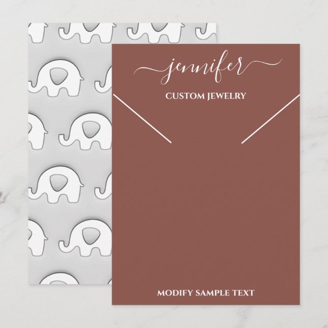 Elephant Necklace Visning Card Brown Inbjudningar (Fram/baksida)
