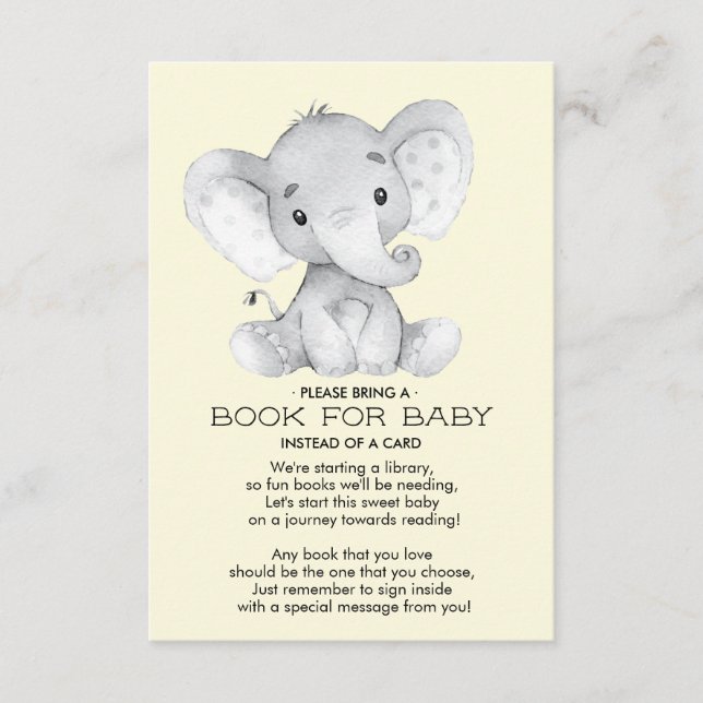 Elephant Neutralt Baby Shower Bok för Baby Card Tilläggskort (Framsida)