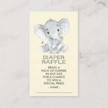 Elephant Neutralt Baby Shower Diaper Raffle Biljet