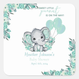 Elephant Neutralt Baby Shower Fyrkantigt Klistermärke