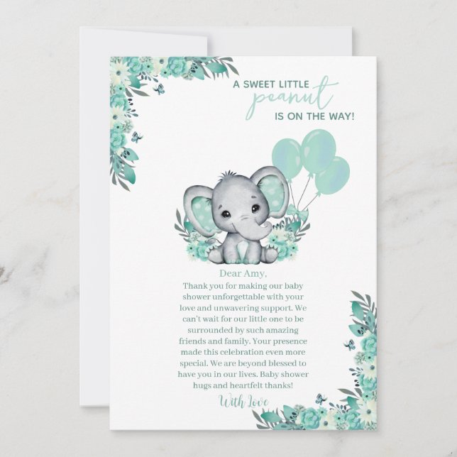 Elephant Neutralt Baby Shower Tack Kort (Framsida)