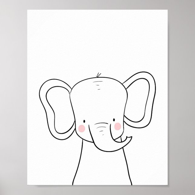 Elephant Nursery Print Black white modern Safari Poster (Framsidan)