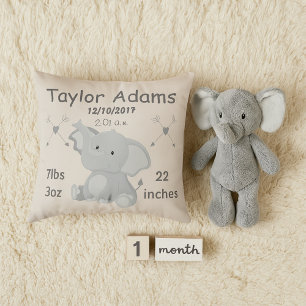 Elephant Nursery Room Décor Baby Birth Stats Kudde