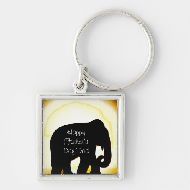 Elephant-nyckelkedja Fyrkantig Silverfärgad Nyckelring (Framsidan)