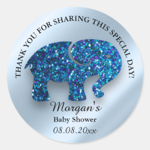 Elephant Nyfödd bebis Shower Favor Tack Blue Runt Klistermärke