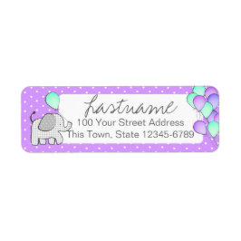 Elephant och Balloons Polka Dot Adress Returadress Etikett