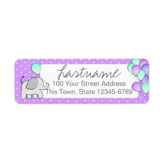 Elephant och Balloons Polka Dot Adress Returadress Etikett (Framsidan)