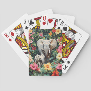 Elephant och Calf Hibiscus Flowers Casinokort