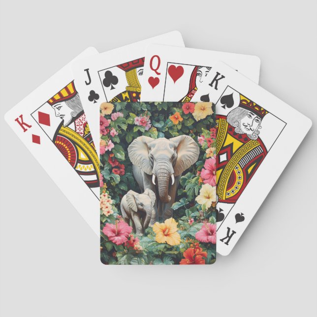 Elephant och Calf Hibiscus Flowers Casinokort (Baksidan)