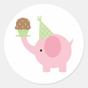 Elephant och Cupkaka Stickers Runt Klistermärke