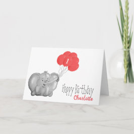 Elephant och rosa ballong-flicka kort