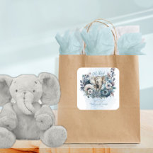 Elephant Oh Boy Blue Blommigt Baby Shower