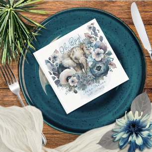 Elephant Oh Boy Blue Blommigt Baby Shower Pappersservett