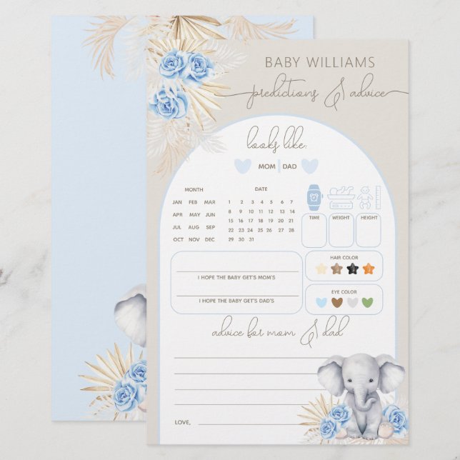 Elephant Oh Boy Safari Baby Shower Predence Game (Fram/baksida)