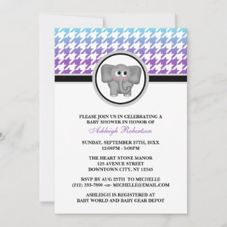 Elephant Ombre Aqua Lila Houndstooth Baby Shower Inbjudningar