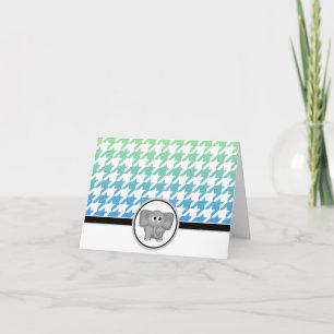 Elephant Ombre Grönt Blue Houndstooth Cards Tack Kort