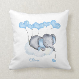 Elephant on Cloud - Grått Blue Pojke Nursery Kudde