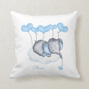 Elephant on Cloud - Grått Blue Pojke Nursery Kudde