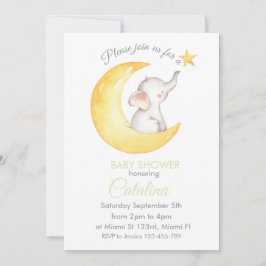 Elephant on Moon Baby Shower Invitation Inbjudningar
