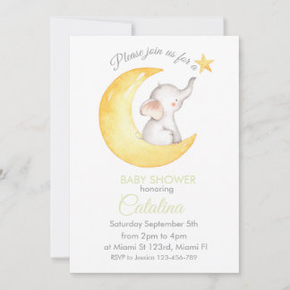 Elephant on Moon Baby Shower Invitation Inbjudningar