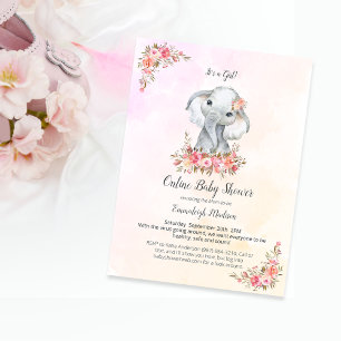 Elephant Online Baby Shower Boho Chic Coral Vykort