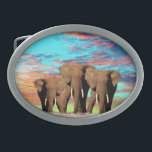 Elephant Opal Sunrise, Bälte Buckle<br><div class="desc">Bild på en gloriös opal soluppgång är tre elefanter</div>