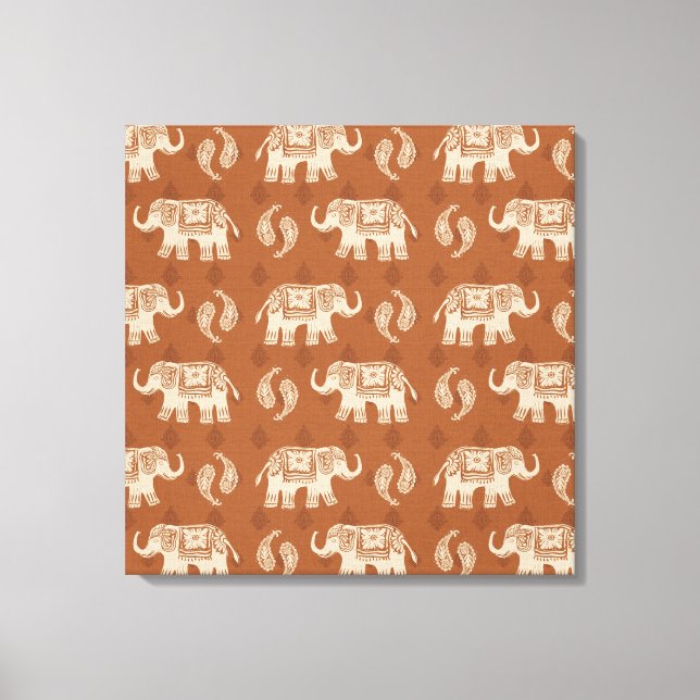 Elephant Orange Caravan Mönster Canvastryck (Framsida)