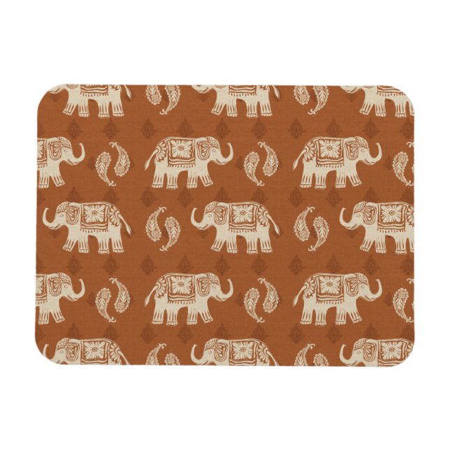 Elephant Orange Caravan Mönster Magnet (Horisontell)