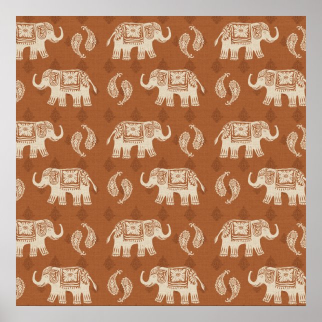 Elephant Orange Caravan Mönster Poster (Framsidan)