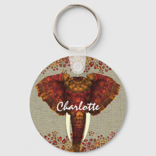 Elephant Ornate Rustic Färg Snyggt Nyckelring