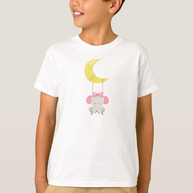 Elephant på en sväng, cute Elephant, Krona, Måne T Shirt (Framsida)