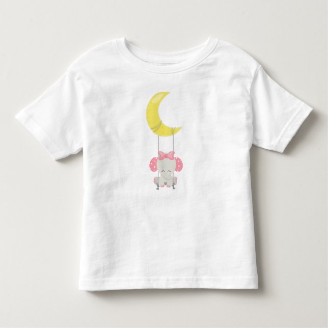 Elephant på en sväng, cute Elephant, Krona, Måne T Shirt (Framsida)