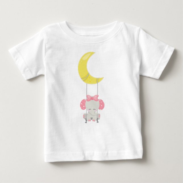 Elephant på en sväng, cute Elephant, Krona, Måne T Shirt (Framsida)