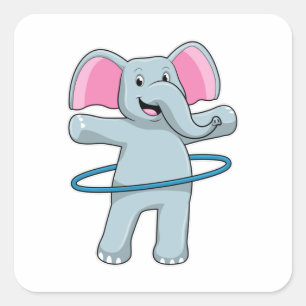 Elephant på Fitness med Fitness däck Fyrkantigt Klistermärke