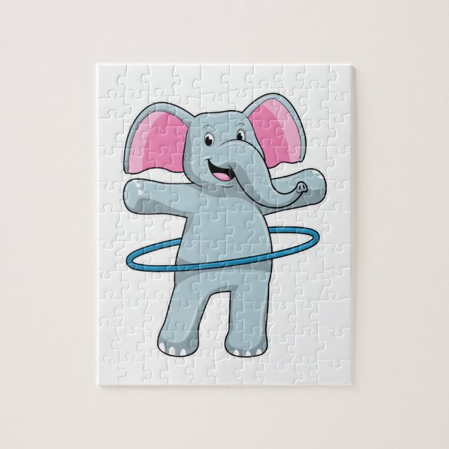 Elephant på Fitness med Fitness däck Pussel (Vertikal)