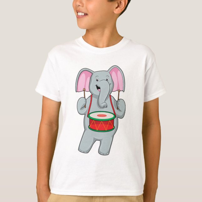 Elephant på Music med Drum T Shirt (Framsida)