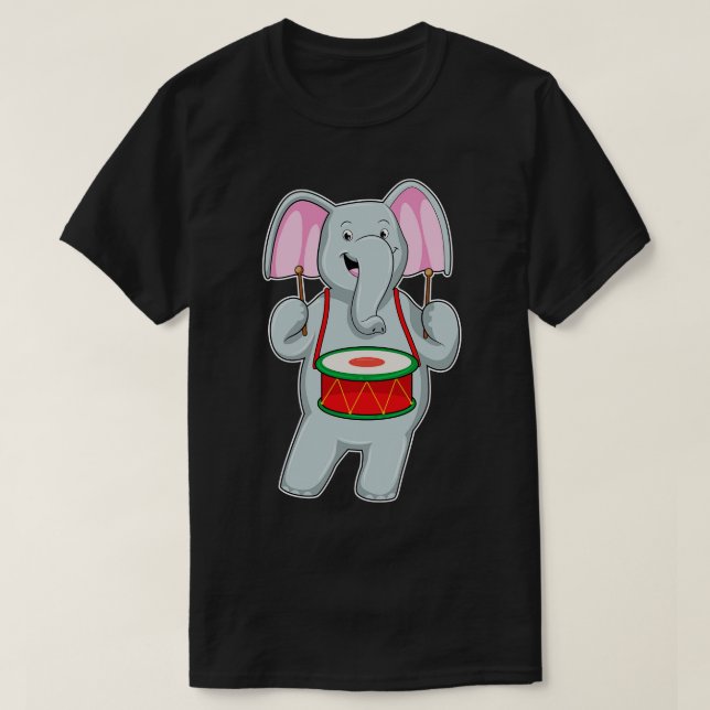 Elephant på Music med Drum T Shirt (Design framsida)