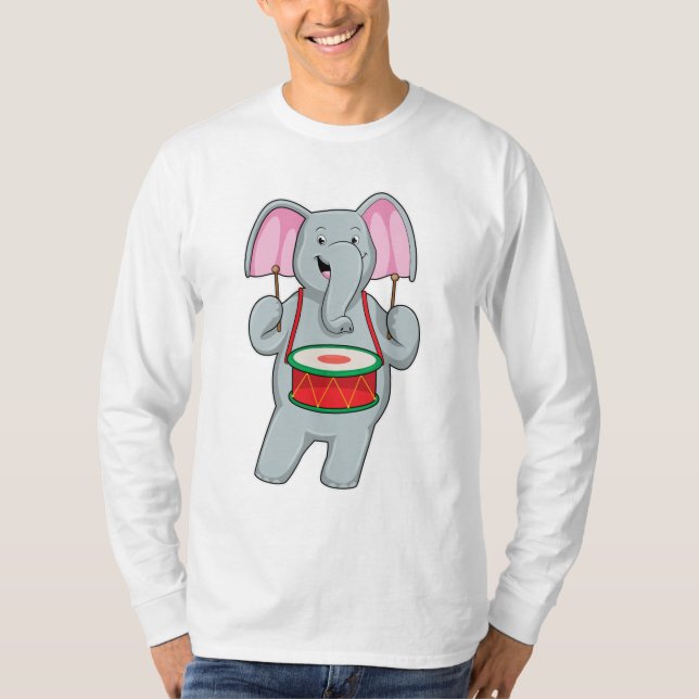 Elephant på Music med Drum T Shirt (Framsida)