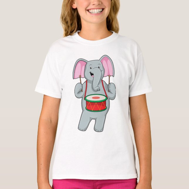 Elephant på Music med Drum T Shirt (Framsida)