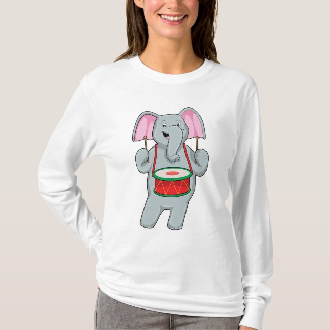 Elephant på Music med Drum T Shirt (Framsida)