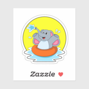 Elephant på Swimming med livboj Klistermärken