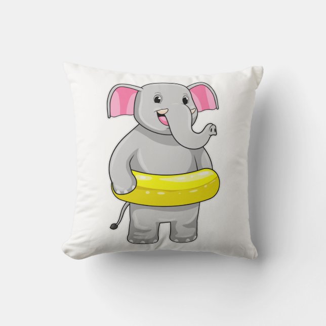 Elephant på Swimming med livboj Kudde (Framsida)