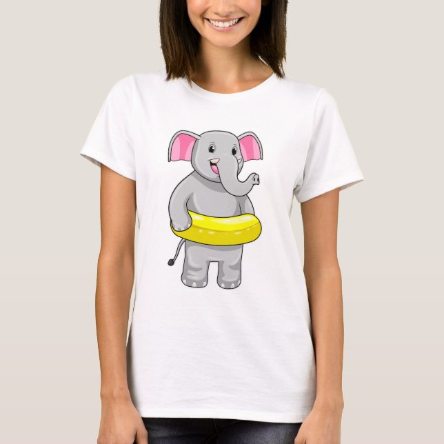 Elephant på Swimming med livboj T Shirt (Framsida)