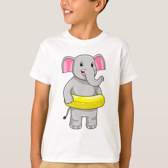 Elephant på Swimming med livboj T Shirt (Framsida)