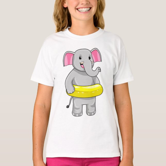 Elephant på Swimming med livboj T Shirt (Framsida)