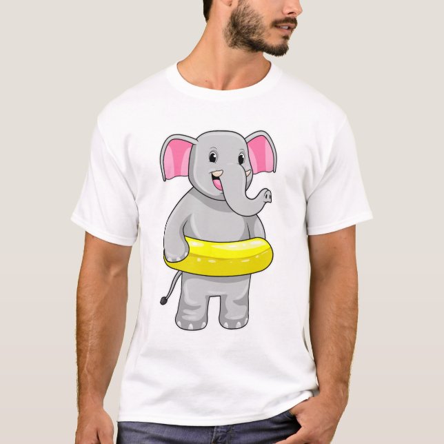 Elephant på Swimming med livboj T Shirt (Framsida)