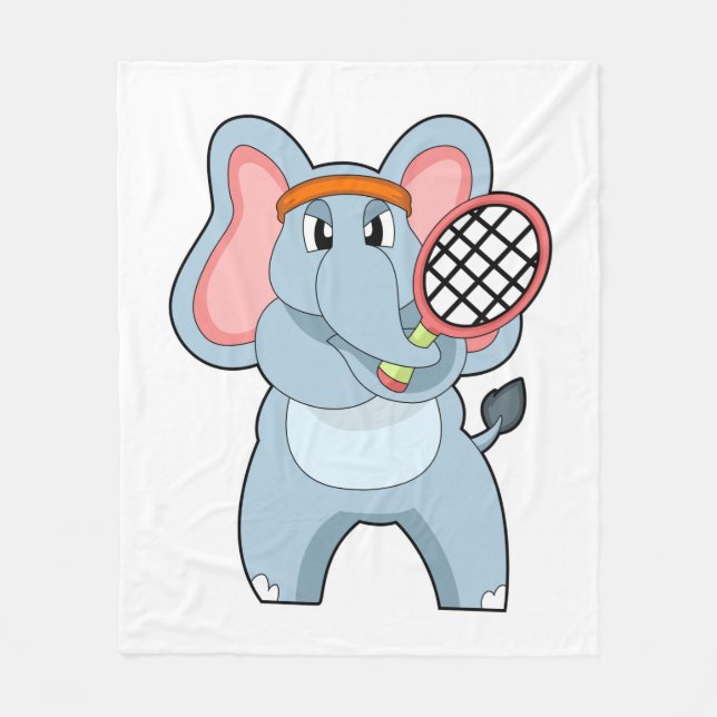 Elephant på Tennis med Tennis racket Fleecefilt (Framsidan)
