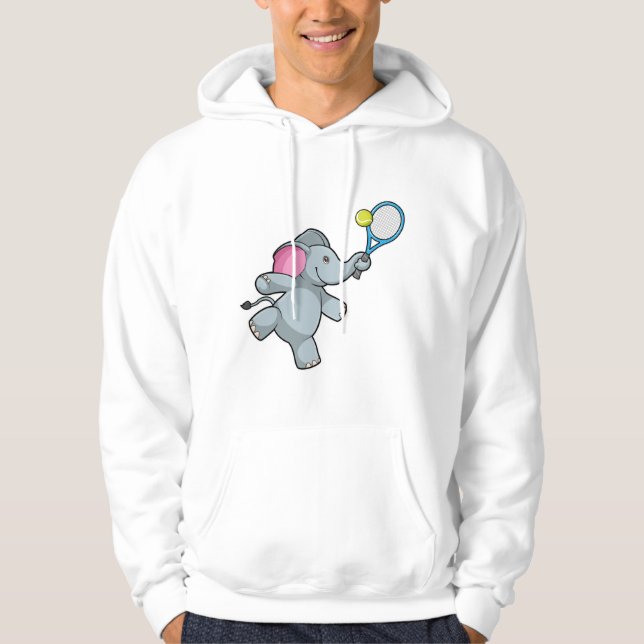 Elephant på Tennis med Tennis racket Hoodie (Framsida)