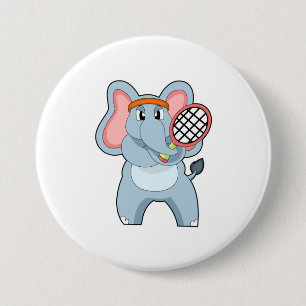 Elephant på Tennis med Tennis racket Knapp