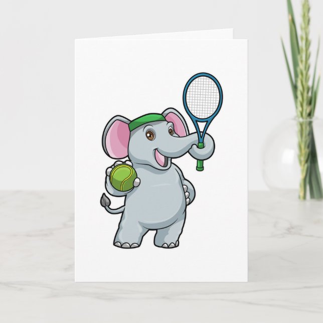 Elephant på Tennis med Tennis racket Kort (Framsida)